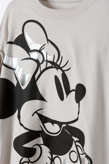 CAMISETA DE MINNIE MOUSE MANGA LARGA GRIS PARA NIÑA