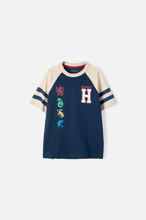 BOY'S HARRY POTTER DARK BLUE AND KHAKI SHORT SLEEVE T-SHIRT