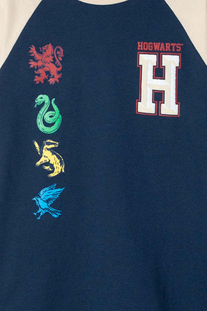 CAMISETA DE HARRY POTTER AZUL OSCURA Y CAQUI MANGA CORTA PARA NIÑO