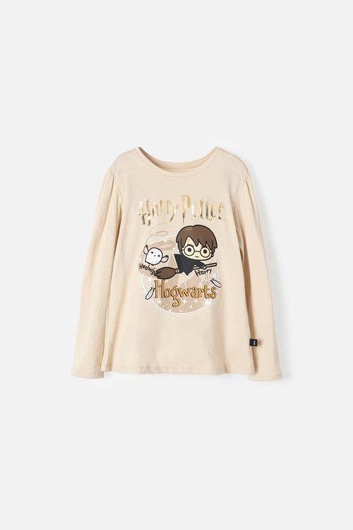 GIRLS' KHAKI LONG-SLEEVED HARRY POTTER T-SHIRT
