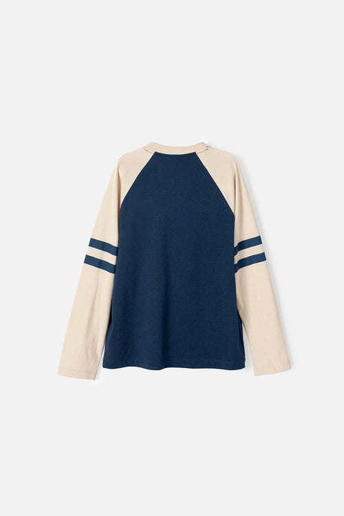 CAMISETA DE HARRY POTTER CAQUI Y AZUL OSCURA MANGA LARGA PARA NIÑO