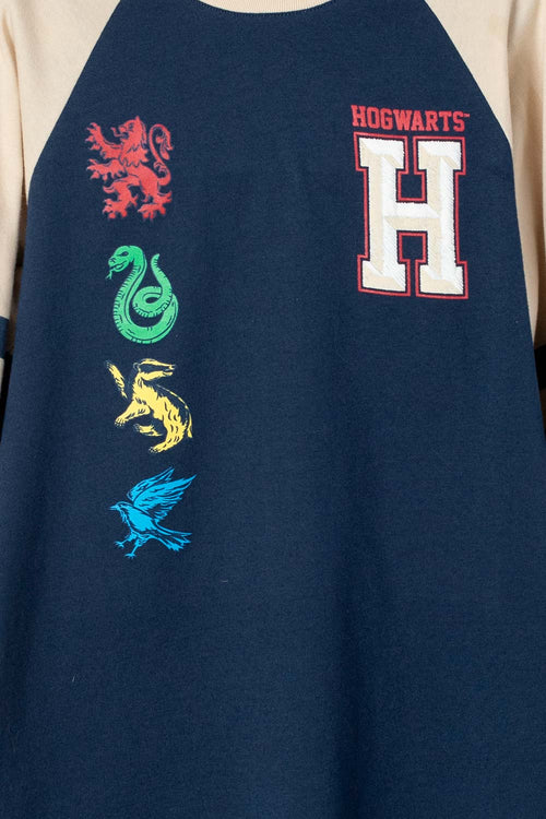 CAMISETA DE HARRY POTTER CAQUI Y AZUL OSCURA MANGA LARGA PARA NIÑO