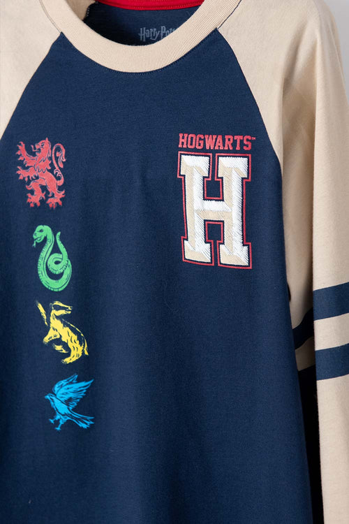 CAMISETA DE HARRY POTTER CAQUI Y AZUL OSCURA MANGA LARGA PARA NIÑO