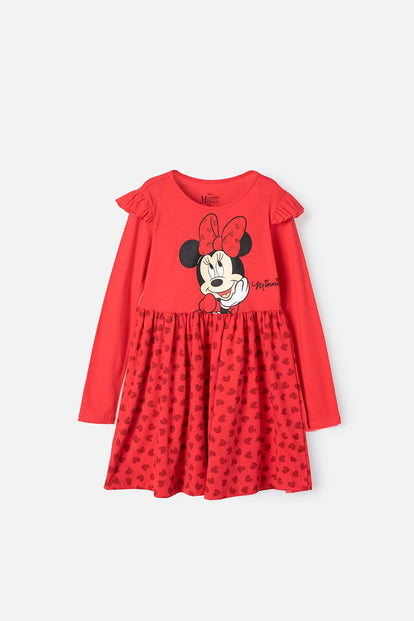VESTIDO DE MINNIE MOUSE MANGA LARGA ROJO PARA NIÑA