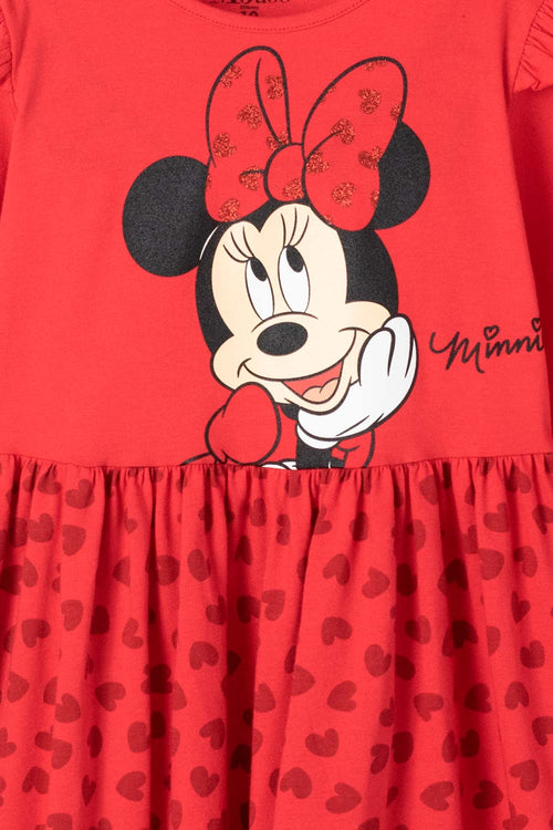 VESTIDO DE MINNIE MOUSE MANGA LARGA ROJO PARA NIÑA