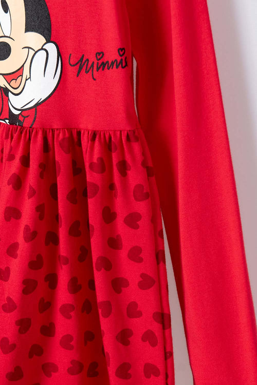 VESTIDO DE MINNIE MOUSE MANGA LARGA ROJO PARA NIÑA