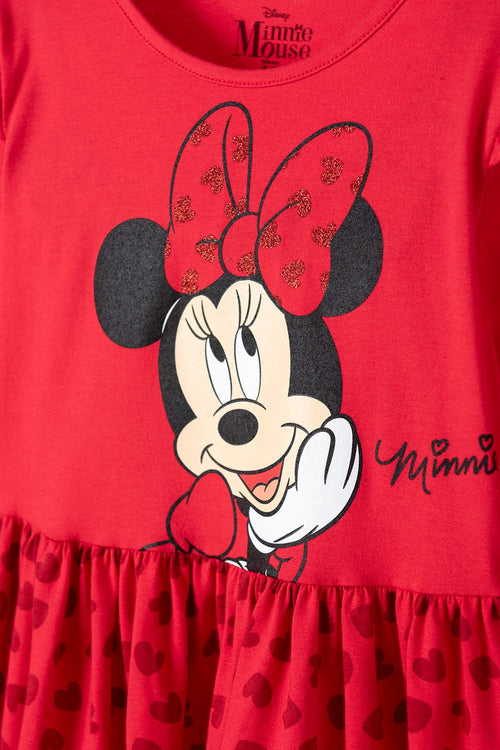 VESTIDO DE MINNIE MOUSE MANGA LARGA ROJO PARA NIÑA