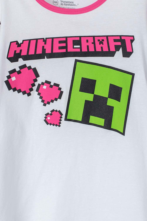 MINECRAFT LONG PAJAMAS WHITE, FUCHSIA AND GREY FOR GIRLS