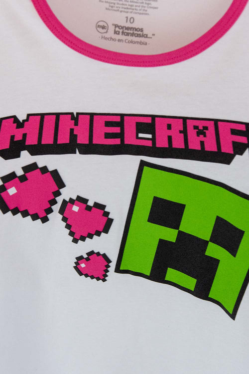 MINECRAFT LONG PAJAMAS WHITE, FUCHSIA AND GREY FOR GIRLS