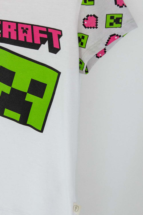 MINECRAFT LONG PAJAMAS WHITE, FUCHSIA AND GREY FOR GIRLS