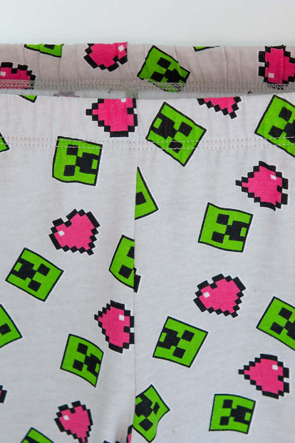 PIJAMA DE MINECRAFT CON PANTALÓN LARGO  BLANCA, FUCSIA Y GRIS PARA NIÑA