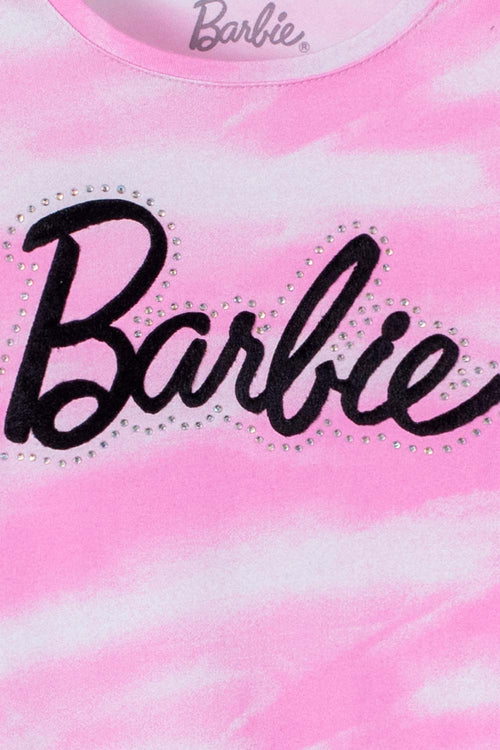 CAMISETA DE BARBIE ROSADA MANGA CORTA PARA NIÑA