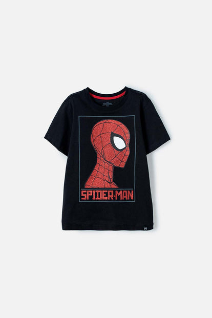 CAMISETA DE SPIDER-MAN NEGRA ESTAMPADA EN FRENTE PARA NIÑO