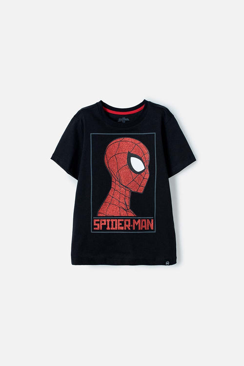 SPIDER-MAN BLACK T-SHIRT WITH FRONT PRINT FOR BOYS