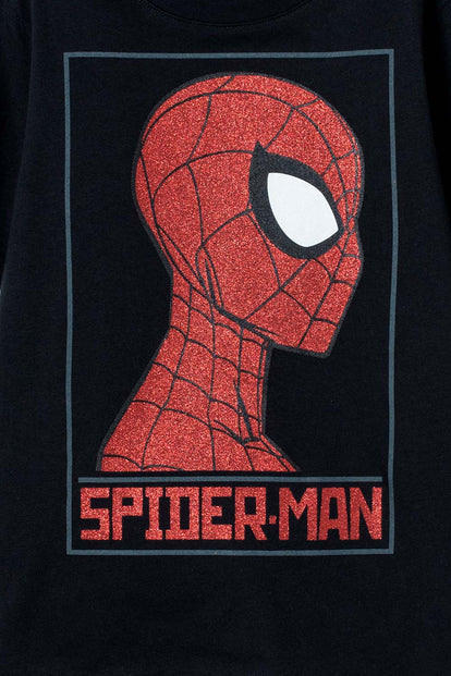 CAMISETA DE SPIDER-MAN NEGRA ESTAMPADA EN FRENTE PARA NIÑO