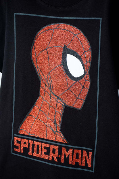 CAMISETA DE SPIDER-MAN NEGRA ESTAMPADA EN FRENTE PARA NIÑO