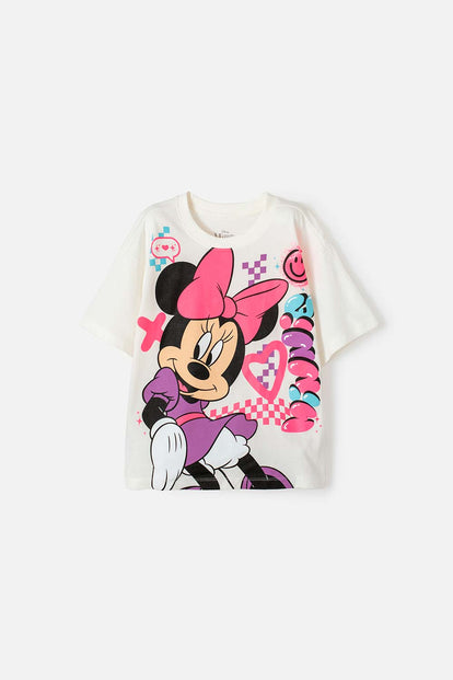 CAMISETA DE MINNIE MOUSE MANGA CORTA MARFIL PARA NIÑA