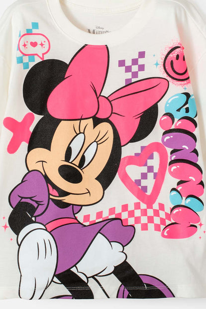 CAMISETA DE MINNIE MOUSE MANGA CORTA MARFIL PARA NIÑA