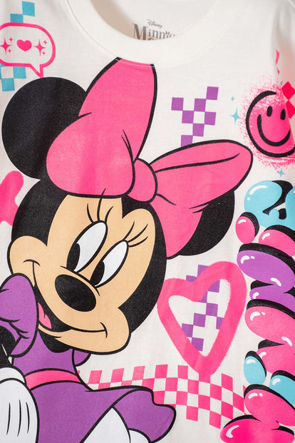 CAMISETA DE MINNIE MOUSE MANGA CORTA MARFIL PARA NIÑA
