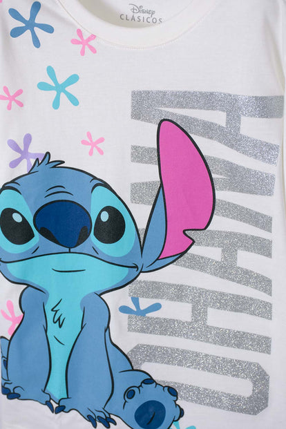 CAMISETA DE STITCH MARFIL DE MANGA CORTA PARA NIÑA