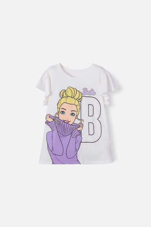GIRLS' IVORY BARBIE T-SHIRT WITH BOLERO SLEEVES