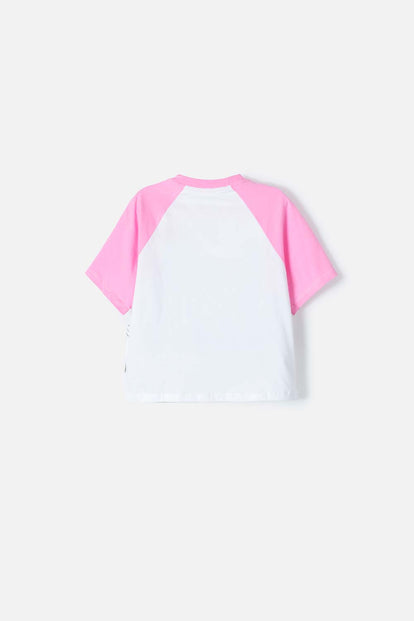 CAMISETA DE LOONEY TUNES MANGA CORTA BLANCO Y ROSADO PARA NIÑA