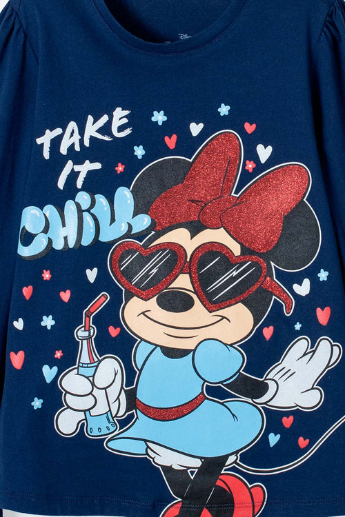 CAMISETA DE MINNIE MOUSE MANGA LARGA AZUL PARA NIÑA