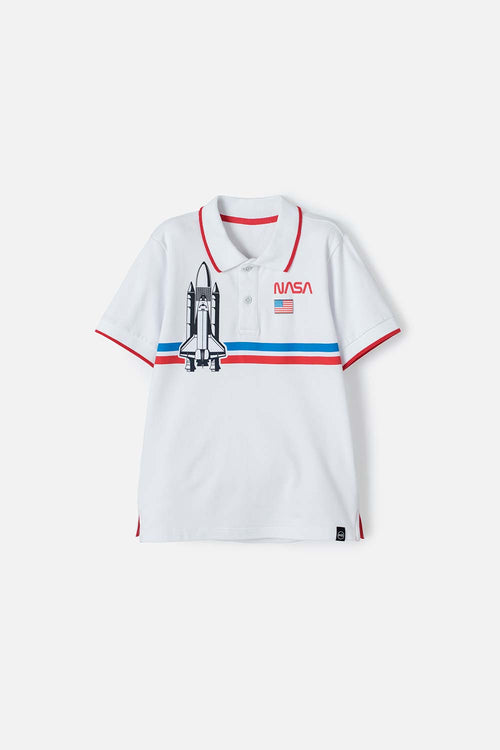 CAMISETA TIPO POLO DE LA NASA BLANCA PARA NIÑO