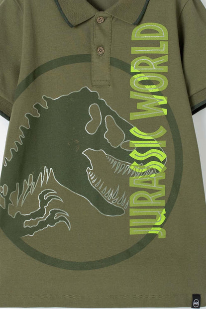 CAMISETA TIPO POLO JURASSIC WORLD VERDE PARA NIÑO