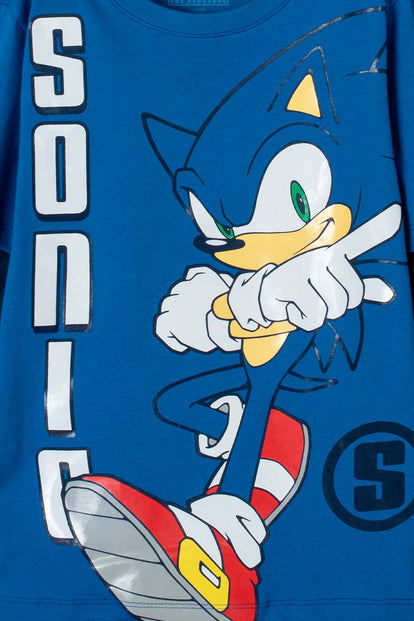 CAMISETA MODERN SONIC MANGA LARGA AZUL PARA NIÑO