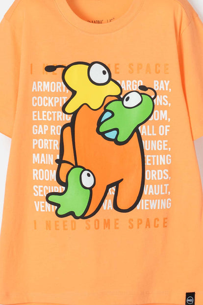 CAMISETA DE AMONG US NARANJA  MANGA CORTA PARA TEEN NIÑO