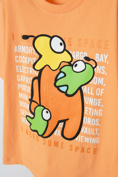CAMISETA DE AMONG US NARANJA  MANGA CORTA PARA TEEN NIÑO
