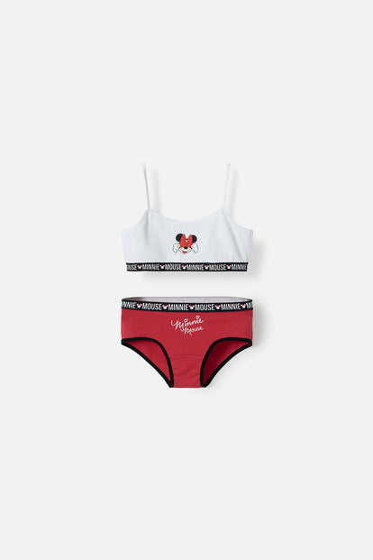 CONJUNTO DE TOP Y PANTY DE MINNIE MOUSE BLANCO Y ROJO PARA NIÑA