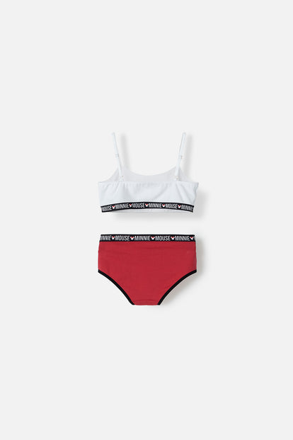 CONJUNTO DE TOP Y PANTY DE MINNIE MOUSE BLANCO Y ROJO PARA NIÑA