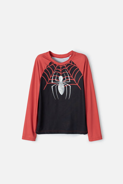 CAMISETA DE BAÑO DE SPIDER-MAN MANGA LARGA NEGRO Y ROJO PARA NIÑO