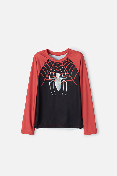 SPIDER-MAN LONG-SLEEVED SWIM SHIRT BLACK AND RED FOR BOYS