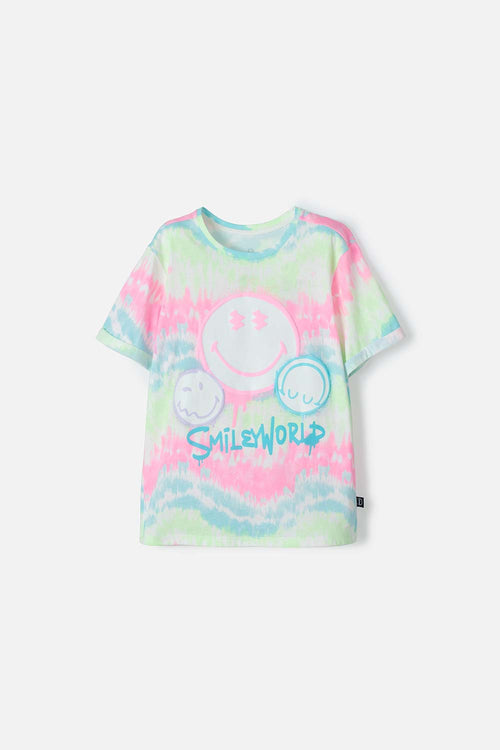 GIRL'S MULTICOLOR SMILEY WORLD PRINTED T-SHIRT