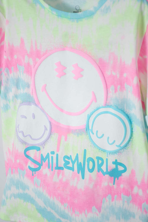 GIRL'S MULTICOLOR SMILEY WORLD PRINTED T-SHIRT