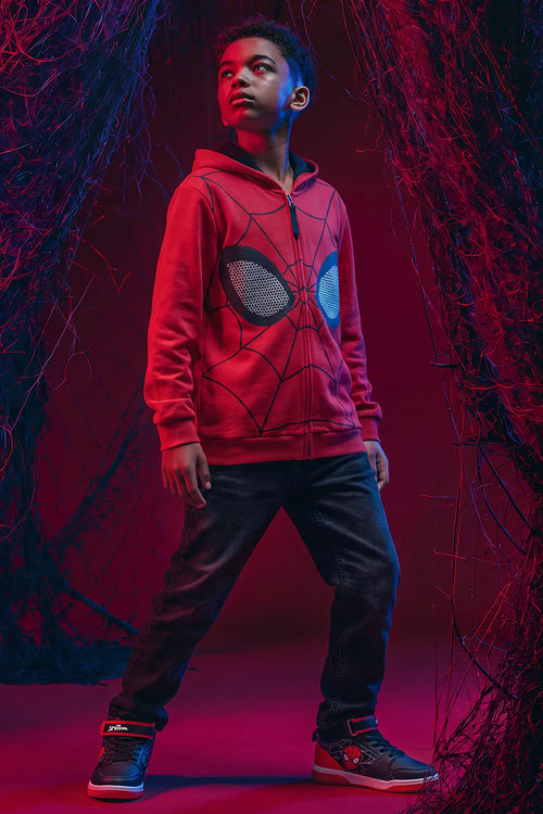 BUZO DE SPIDER-MAN CERRADO ROJO Y NEGRO PARA NIÑO