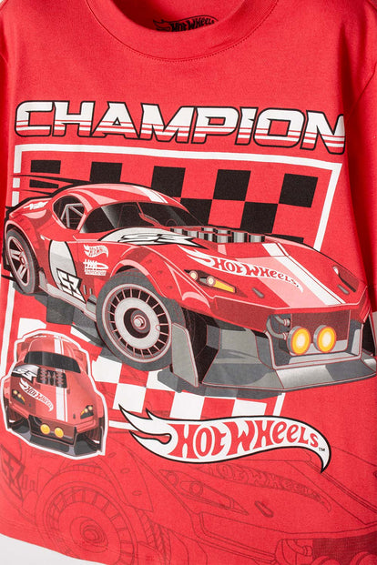 CAMISETA DE HOT WHEELS MANGA CORTA ROJA PARA NIÑO