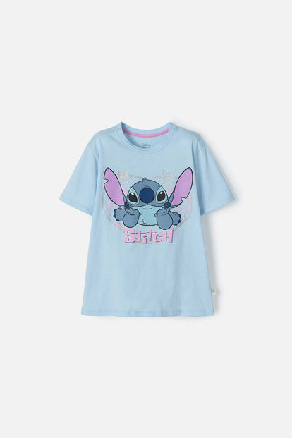 CAMISETA DE STICH AZUL CON BRILLO PARA NIÑA