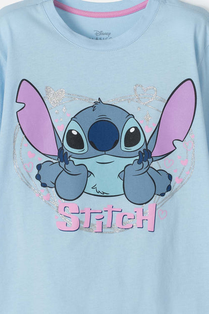 CAMISETA DE STICH AZUL CON BRILLO PARA NIÑA