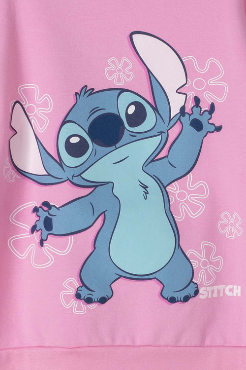 BUZO DE LILO Y STITCH ROSADO DE CUELLO REDONDO PARA NIÑA