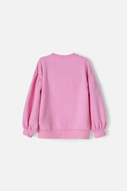 BUZO DE LILO Y STITCH ROSADO DE CUELLO REDONDO PARA NIÑA