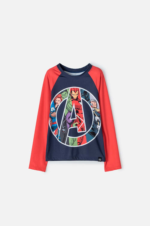 MARVEL LONG SLEEVE SWIM SHIRT RED AND BLUE FOR BOYS