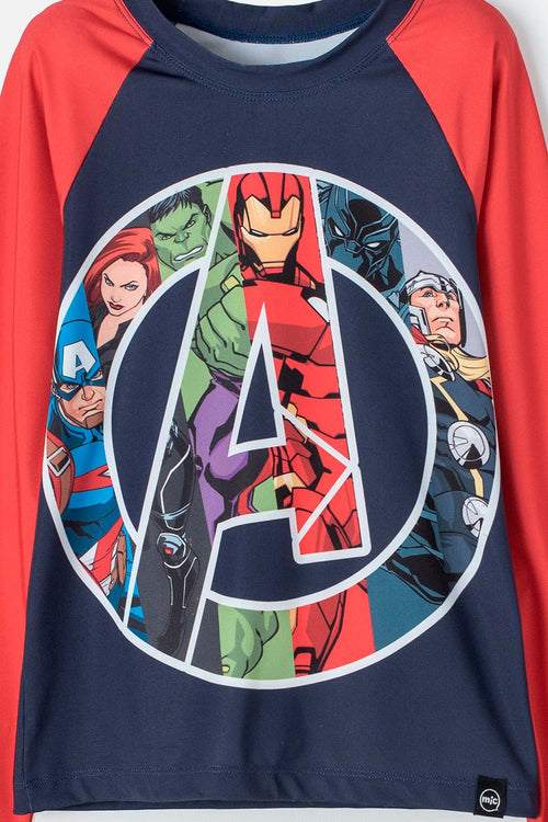 MARVEL LONG SLEEVE SWIM SHIRT RED AND BLUE FOR BOYS