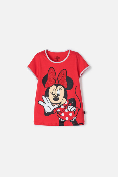 CAMISETA DE MINNIE MOUSE MANGA CORTA ROJO PARA NIÑA