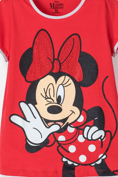 CAMISETA DE MINNIE MOUSE MANGA CORTA ROJO PARA NIÑA