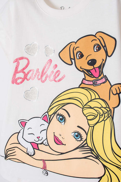 CAMISETA DE BARBIE MANGA CORTA MARFIL PARA NIÑA
