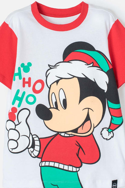 PIJAMA DE MICKEY MOUSE BLANCA, ROJA Y VERDE DE PANTALÓN LARGO PARA NIÑO UNISEX